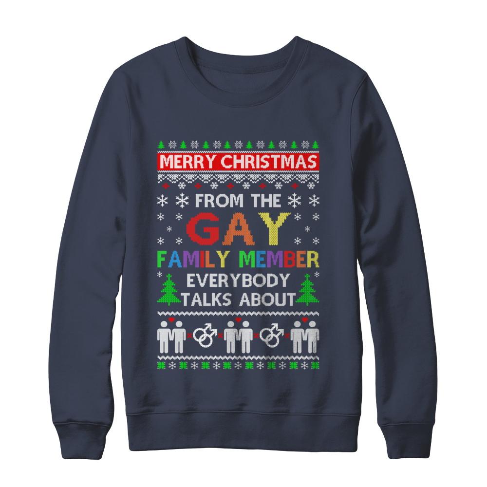 LGBT Merry Christmas From Gay Family Ugly Christmas Sweater-T-Shirt & Sweatshirt-Crewneck Sweatshirt-Navy