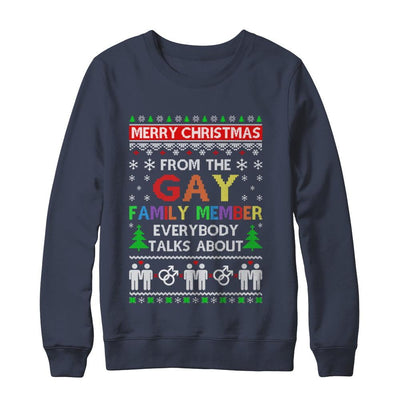 LGBT Merry Christmas From Gay Family Ugly Christmas Sweater-T-Shirt & Sweatshirt-Crewneck Sweatshirt-Navy