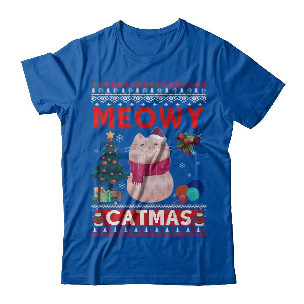 Meowy Catmas Ugly Sweater Cat Christmas-T-Shirt & Sweatshirt-Premium T-Shirt-Royal