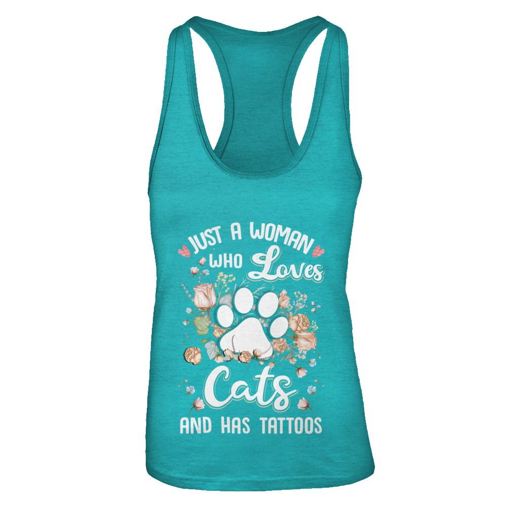 Just A Woman Who Loves Cats And Have Tattoos-T-Shirt & Tank Top-Women's Ideal Racerback Tank-Tahiti Blue