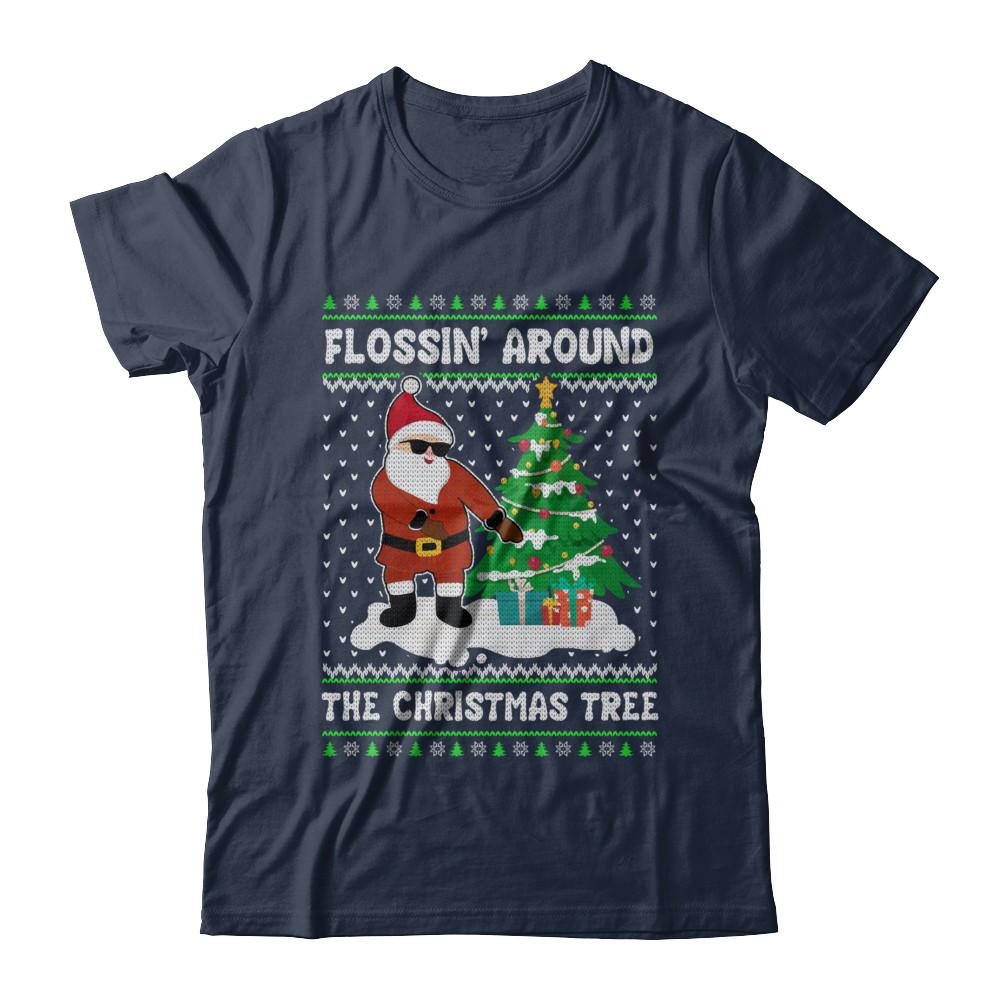 Flossin' Around The Christmas Tree Flossing Ugly Sweater-T-Shirt & Sweatshirt-Classic T-Shirt-Navy