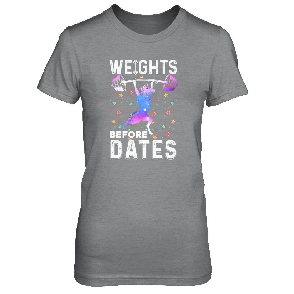 Weights Before Dates Unicorn Gym Weight Lifting-T-Shirt & Tank Top-Women's T-Shirt-Sport Grey