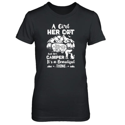 A Girl Her Cat And Her Camper It's A Beautiful Thing Camping-T-Shirt & Tank Top-Women's T-Shirt-Black