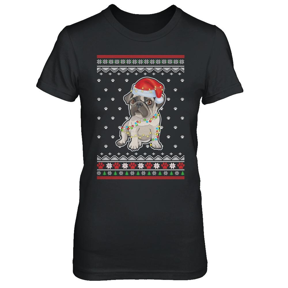 Pug Christmas Ugly Sweater Lights Dog Xmas Gift-T-Shirt & Sweatshirt-Women's T-Shirt-Black
