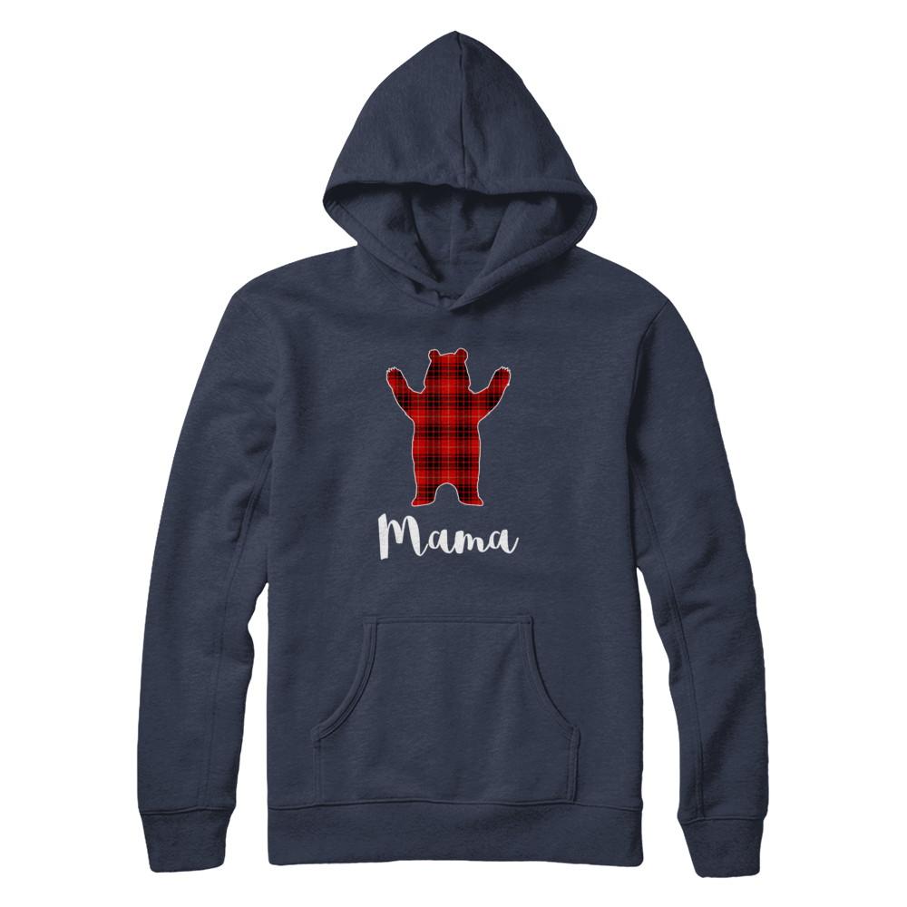 Red Mama Bear Buffalo Plaid Family Christmas Pajamas-T-Shirt & Sweatshirt-Pullover Hoodie-Navy