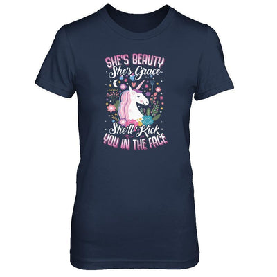She's Beauty She's Grace She'll Kick You In The Face Unicorn Lover-T-Shirt & Tank Top-Women's T-Shirt-Navy