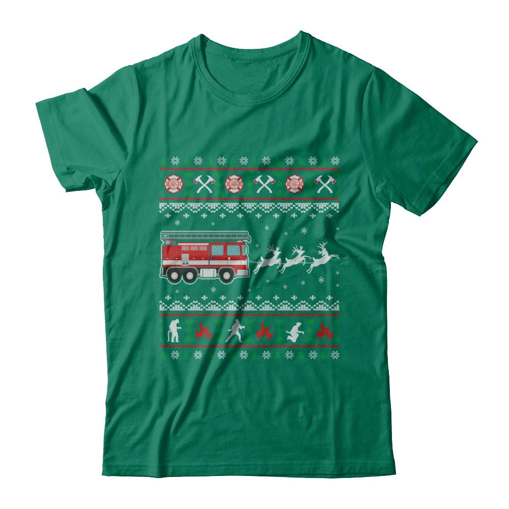 Merry Christmas Firefighter Fireman Ugly Sweater Gift-T-Shirt & Sweatshirt-Classic T-Shirt-Kelly Green