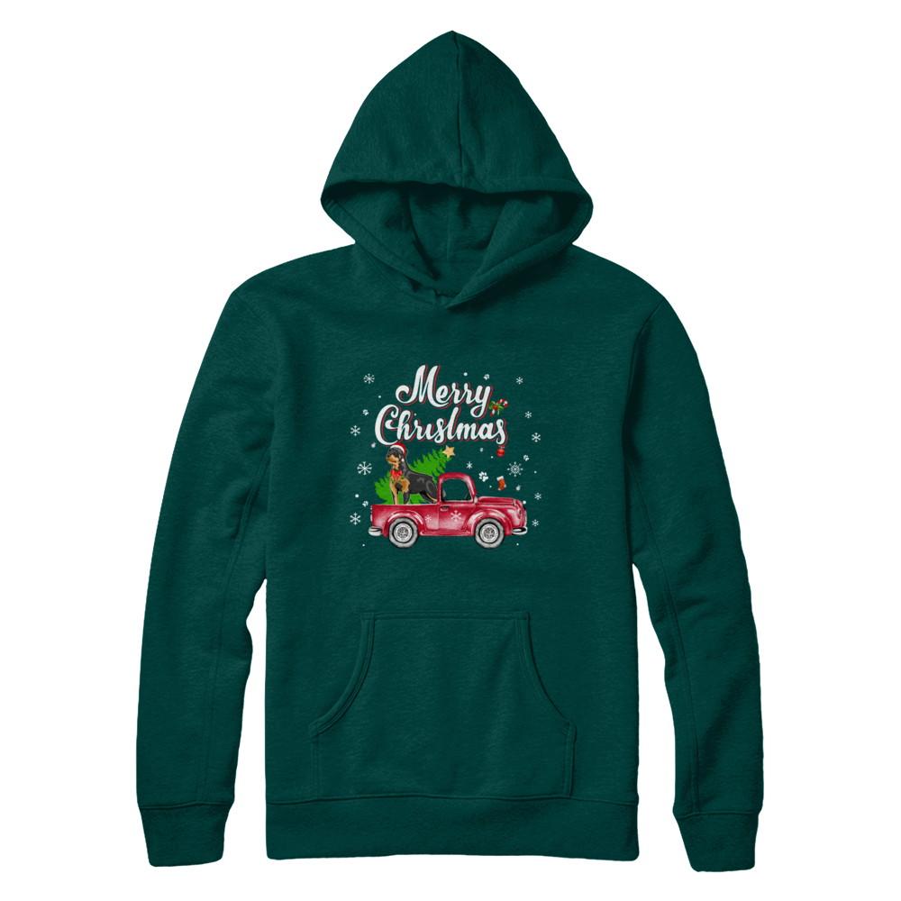 Rottweiler Retriever Rides Red Truck Christmas Pajama-T-Shirt & Sweatshirt-Pullover Hoodie-Deep Forest
