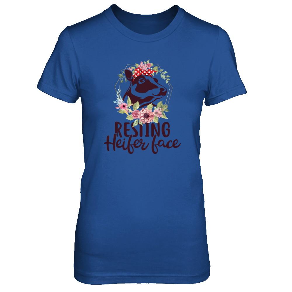 Funny Farmer Women Girl Cow Resting Heifer Face-T-Shirt & Tank Top-Women's T-Shirt-Royal