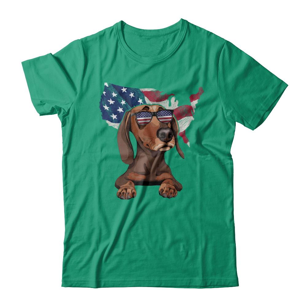 Funny Patriot Dachshund Dog 4Th Of July American Flag-T-Shirt & Hoodie-Classic T-Shirt-Kelly Green