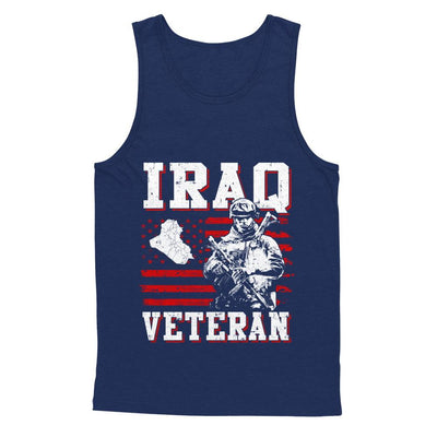 Iraq Veteran America Flag Distressed Vintage-T-Shirt & Hoodie-Unisex Tank-Navy