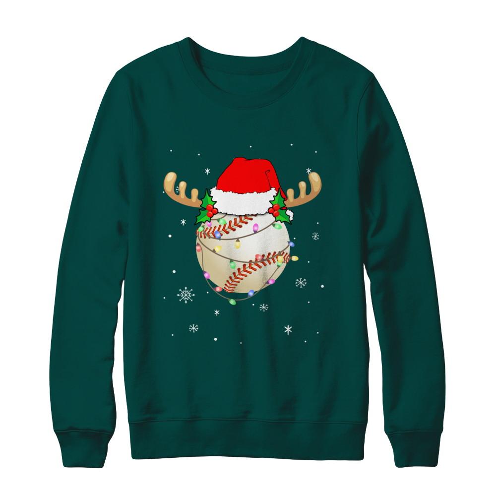 Santa Hat Baseball Reindeer Christmas Gifts-T-Shirt & Sweatshirt-Crewneck Sweatshirt-Deep Forest