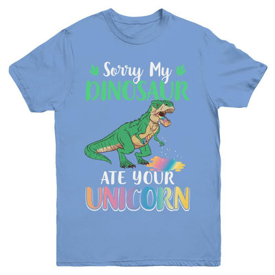 Sorry My Dinosaur Ate Your Unicorn T-Rex Youth-Youth Shirt-Youth T-Shirt-Carolina Blue