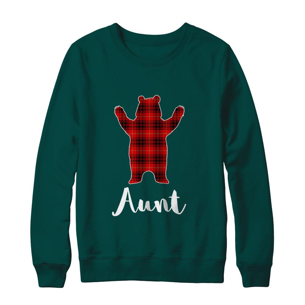 Red Aunt Bear Buffalo Plaid Family Christmas Pajamas-T-Shirt & Sweatshirt-Crewneck Sweatshirt-Deep Forest