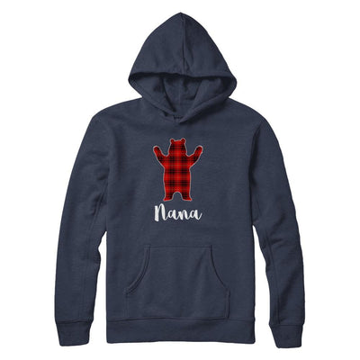 Red Nana Bear Buffalo Plaid Family Christmas Pajamas-T-Shirt & Sweatshirt-Pullover Hoodie-Navy