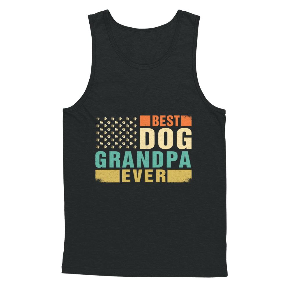 Vintage Retro BEST DOG GRANDPA EVER American Flag Fathers Day-T-Shirt & Hoodie-Unisex Tank-Black