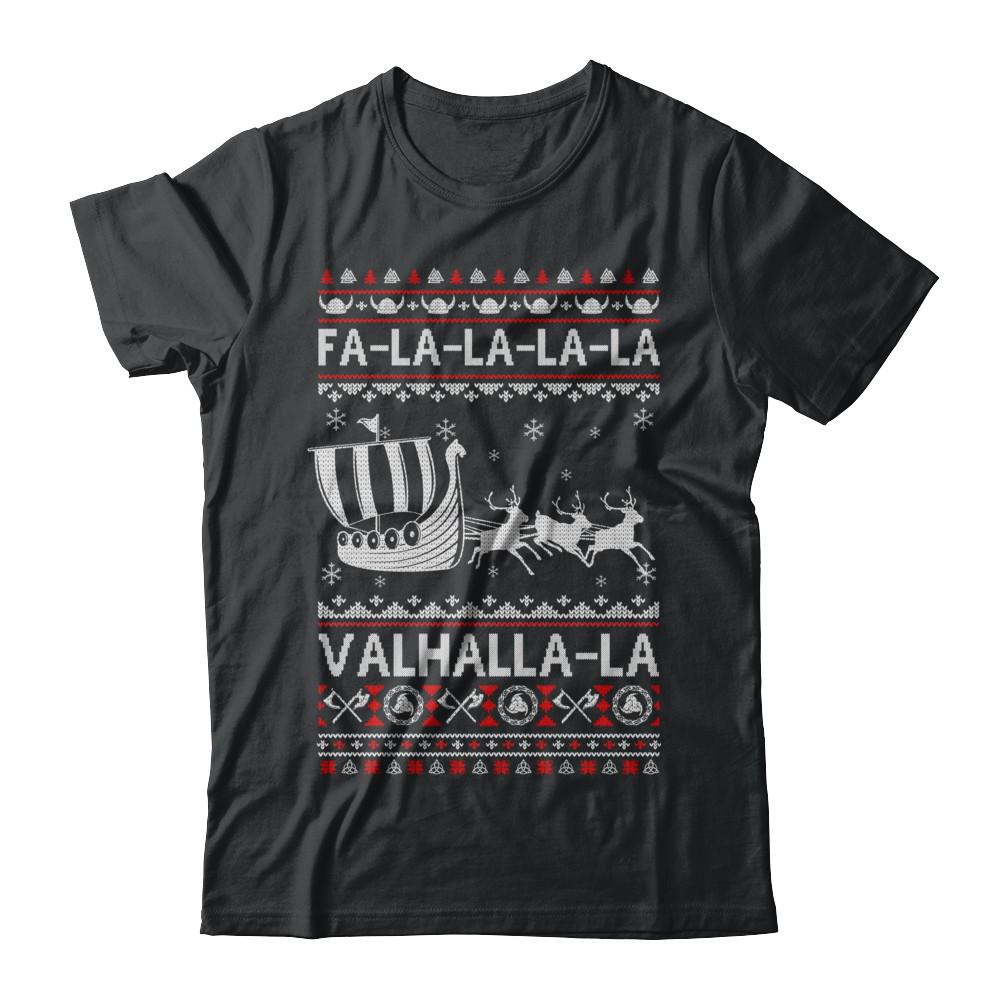 Fa La La Valhalla Viking Ship Ugly Christmas Sweater-T-Shirt & Sweatshirt-Classic T-Shirt-Black