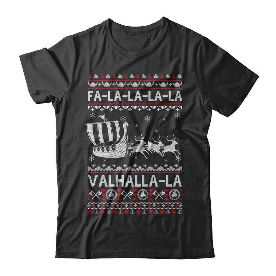 Fa La La Valhalla Viking Ship Ugly Christmas Sweater-T-Shirt & Sweatshirt-Classic T-Shirt-Black