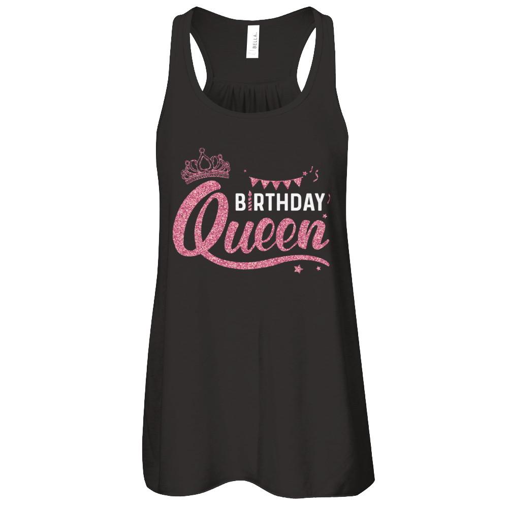 Birthday Queen Happy Party-T-Shirt & Tank Top-Women's Flowy Racerback Tank-Black
