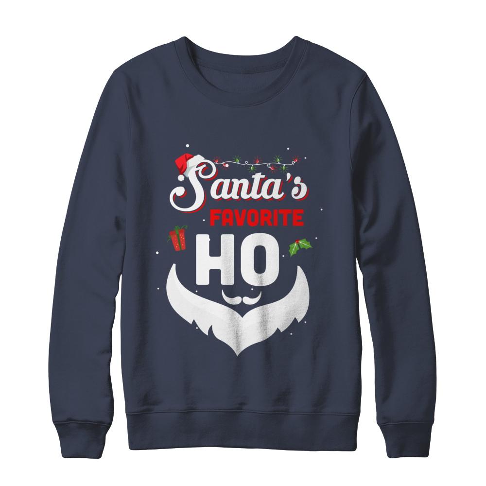Santa's Favorite Ho Funny Christmas Gift-T-Shirt & Sweatshirt-Crewneck Sweatshirt-Navy