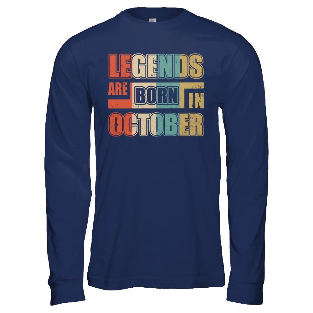 Classic Vintage Legends Are Born In October Birthday-T-Shirt & Hoodie-Long Sleeve T-Shirt-Navy