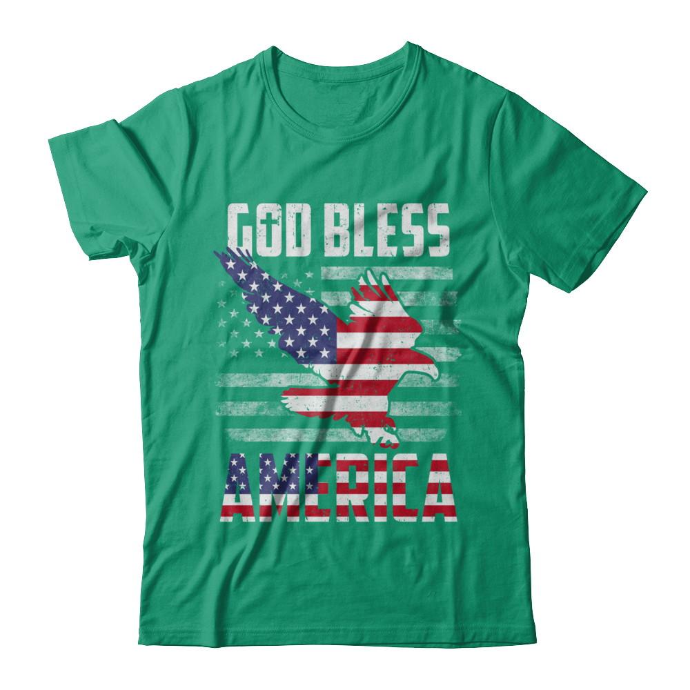 Patriotic God Bless America Flag Eagle 4Th Of July-T-Shirt & Hoodie-Classic T-Shirt-Kelly Green