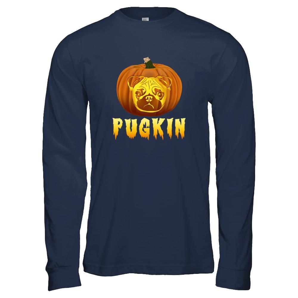 Pugkin Funny Pumpkin Pug Halloween-T-Shirt & Hoodie-Long Sleeve T-Shirt-Navy