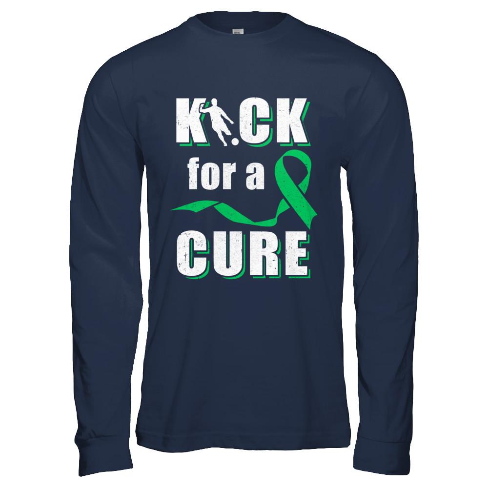 Kick For A Cure Soccer Green Liver Cancer Lymphoma Awareness-T-Shirt & Hoodie-Long Sleeve T-Shirt-Navy