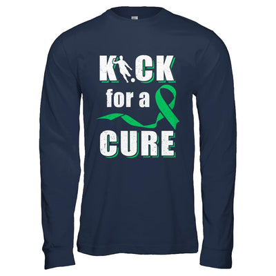 Kick For A Cure Soccer Green Liver Cancer Lymphoma Awareness-T-Shirt & Hoodie-Long Sleeve T-Shirt-Navy