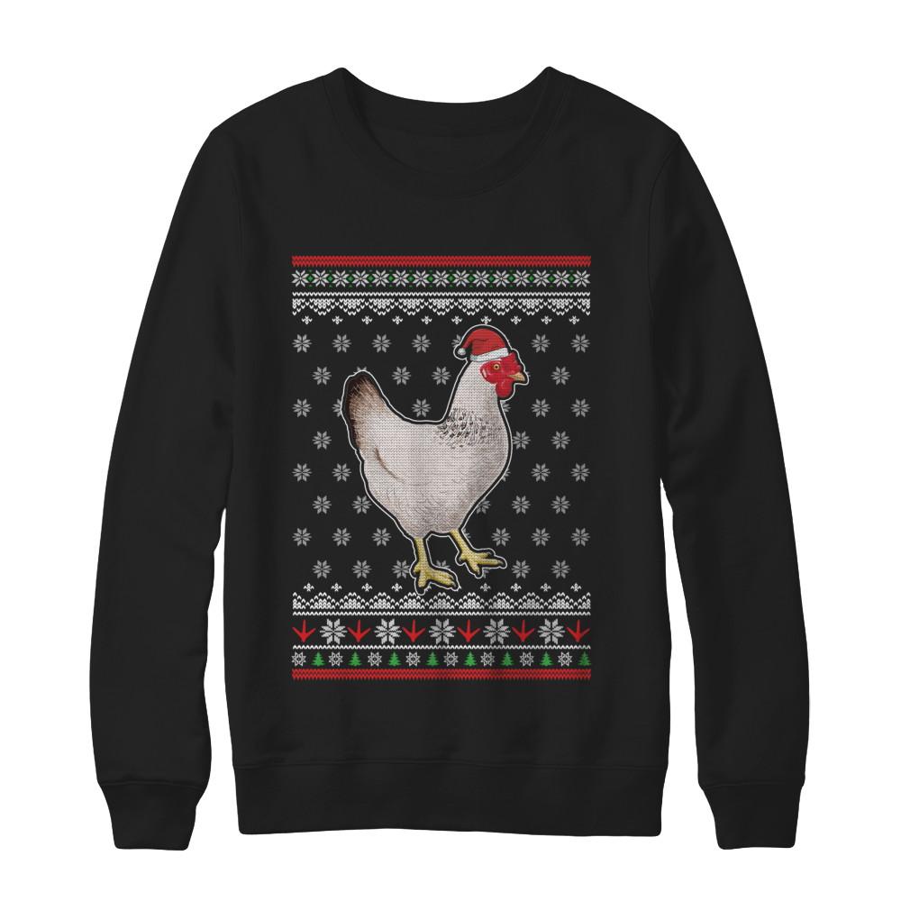 Pajamas Chicken With Santa Hat Ugly Christmas Sweater-T-Shirt & Sweatshirt-Crewneck Sweatshirt-Black