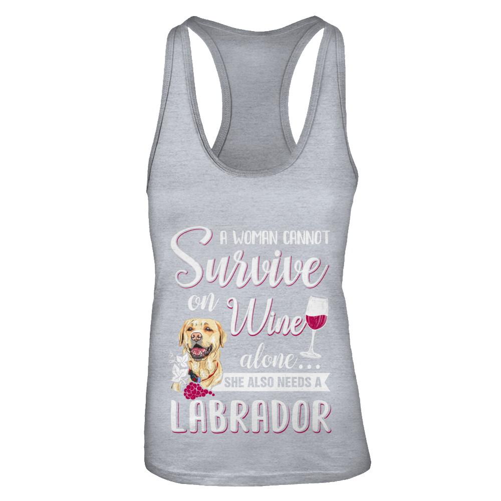 A Woman Can't Survive On Wine Alone Labrador Dog-T-Shirt & Tank Top-Women's Ideal Racerback Tank-Heather Grey