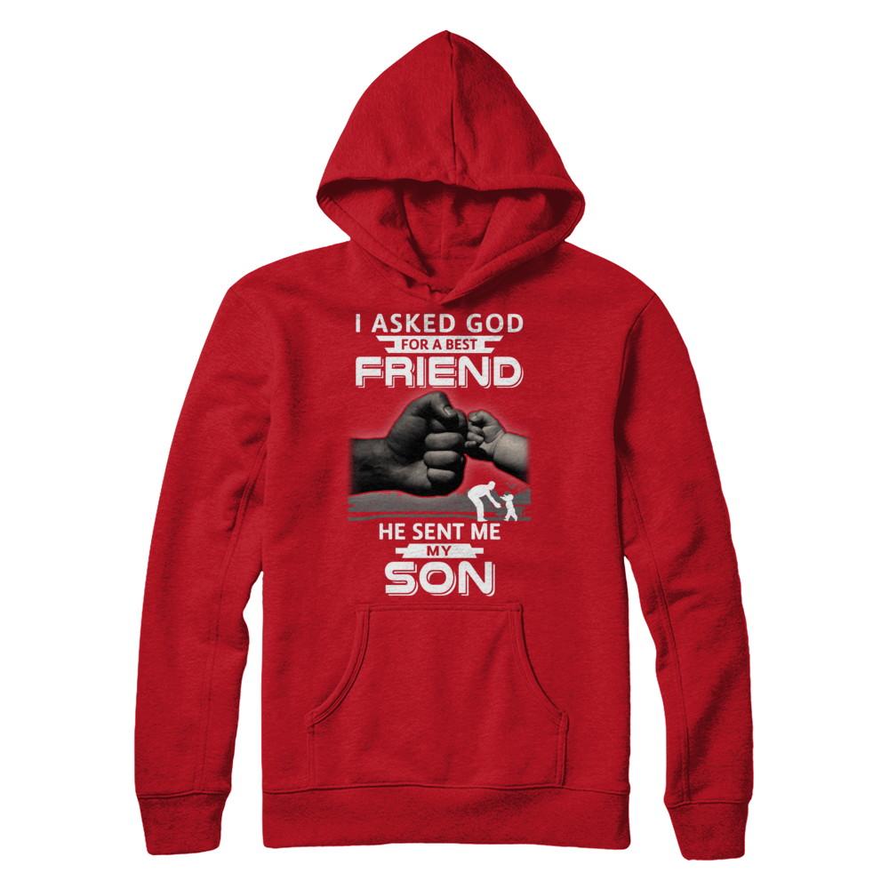 I Asked God For A Best Friend He Sent Me My Son Black Man-T-Shirt & Hoodie-Pullover Hoodie-Red