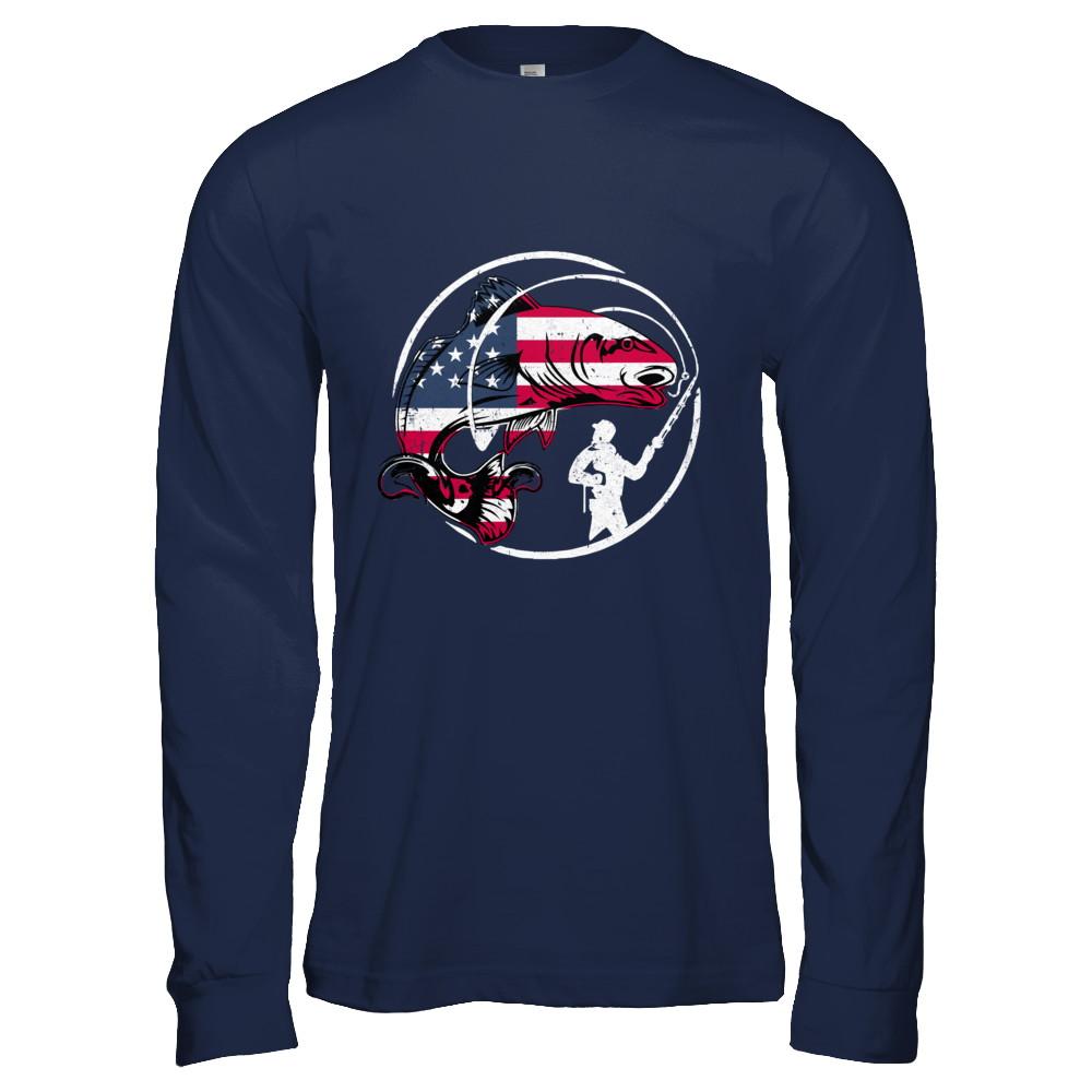 American Flag Fishing Vintage 4Th July Gifts-T-Shirt & Hoodie-Long Sleeve T-Shirt-Navy