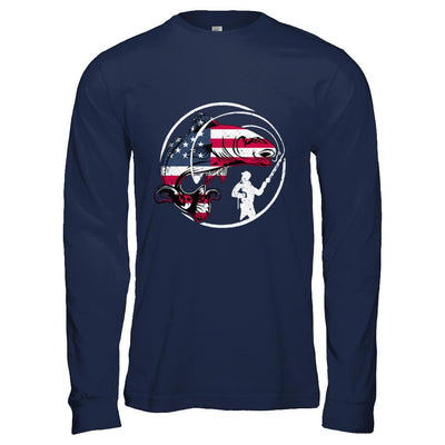 American Flag Fishing Vintage 4Th July Gifts-T-Shirt & Hoodie-Long Sleeve T-Shirt-Navy