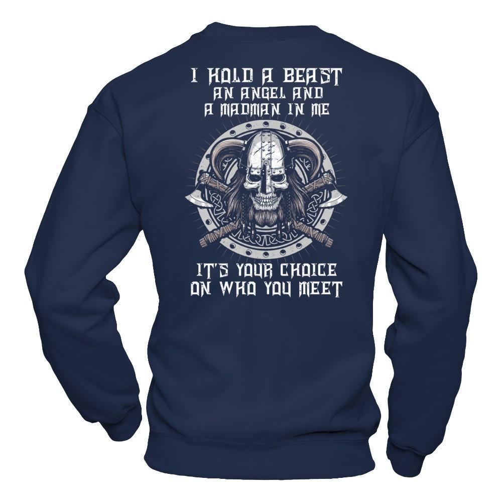 Viking I Hold A Beast An Angel And A Madman In Me-T-Shirt & Hoodie-Crewneck Sweatshirt-Navy