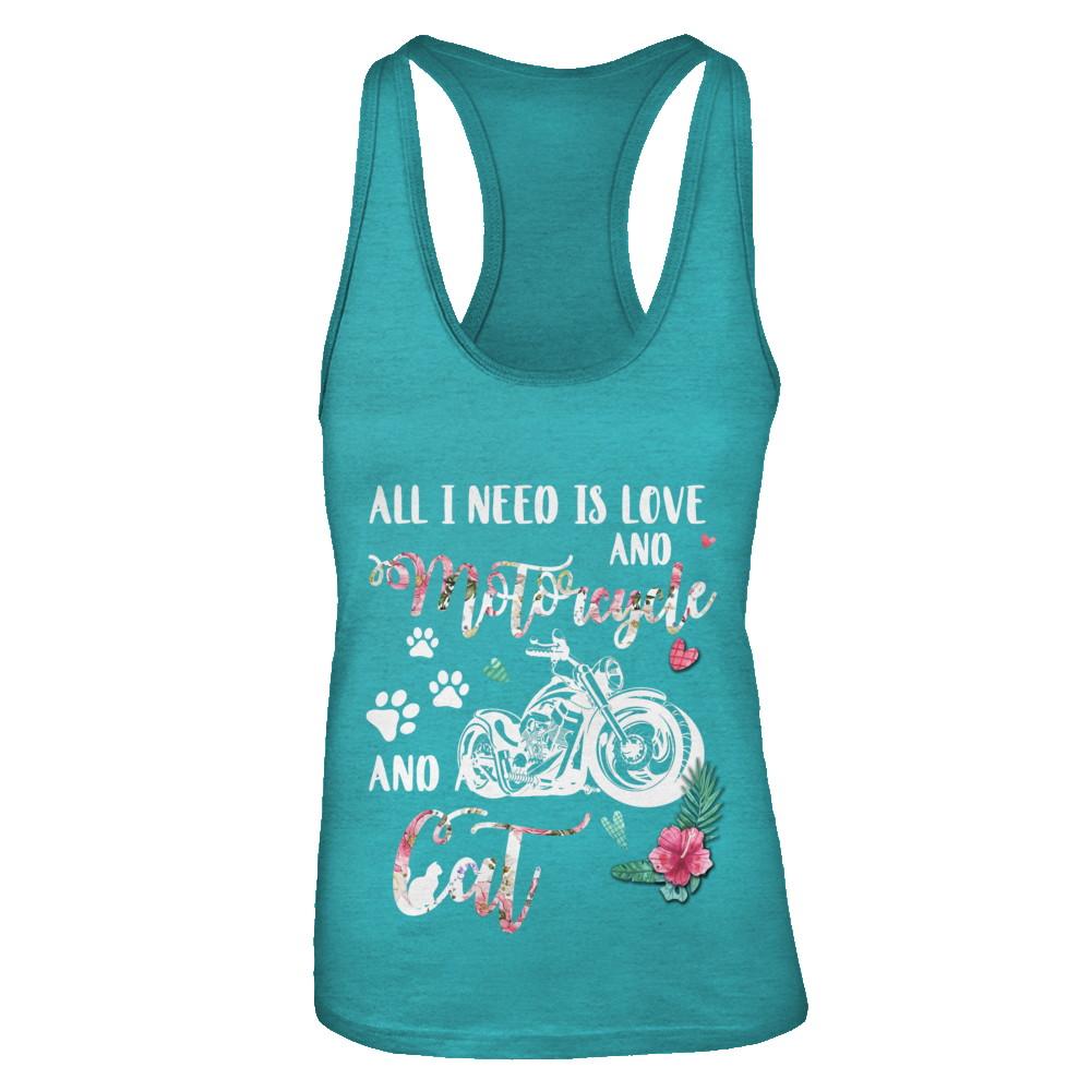 All I Need Is Love And A Motorcycle And A Cat-T-Shirt & Tank Top-Women's Ideal Racerback Tank-Tahiti Blue
