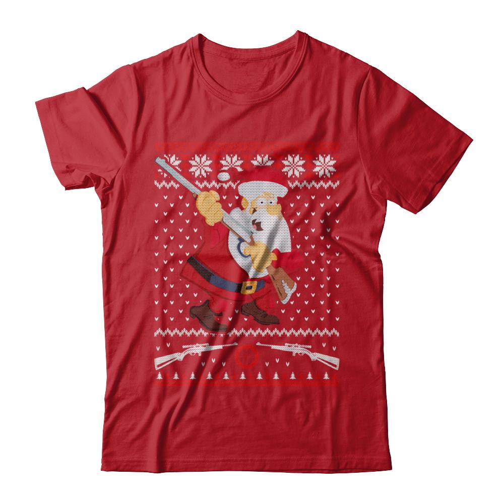 Santa Gun Hunting Ugly Christmas Sweater Funny-T-Shirt & Sweatshirt-Classic T-Shirt-Red