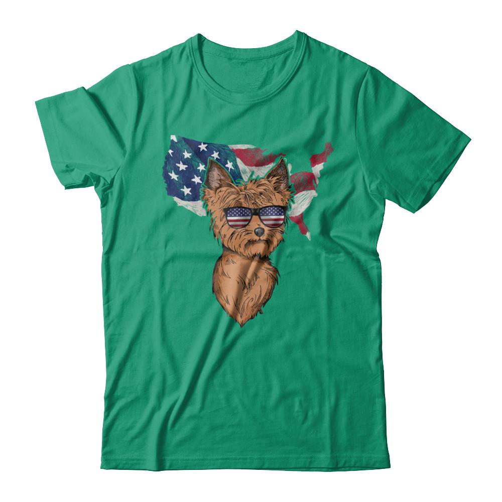 Funny Patriot Yorkie Dog 4Th Of July American Flag-T-Shirt & Hoodie-Classic T-Shirt-Kelly Green