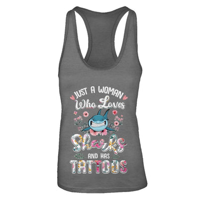 Just A Woman Who Loves Sharks And Has Tattoos-T-Shirt & Tank Top-Women's Ideal Racerback Tank-Dark Grey