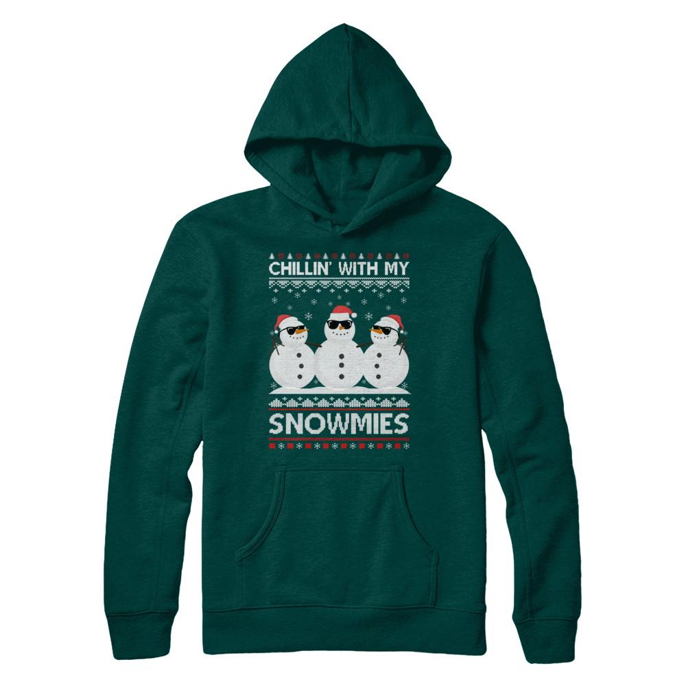 Chillin With My Snowmies Ugly Christmas Sweater-T-Shirt & Sweatshirt-Pullover Hoodie-Deep Forest