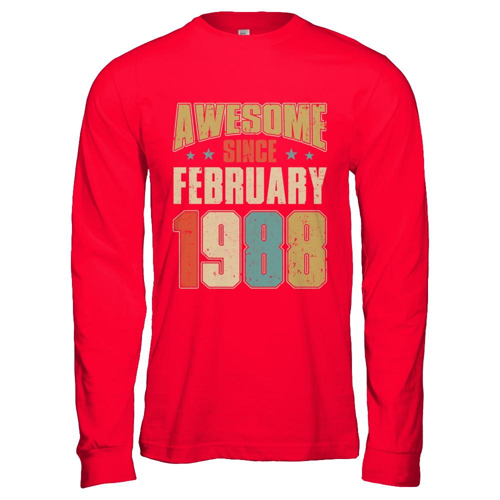 Vintage Retro Awesome Since February 1988 33th Birthday-T-Shirt & Hoodie-Long Sleeve T-Shirt-Red