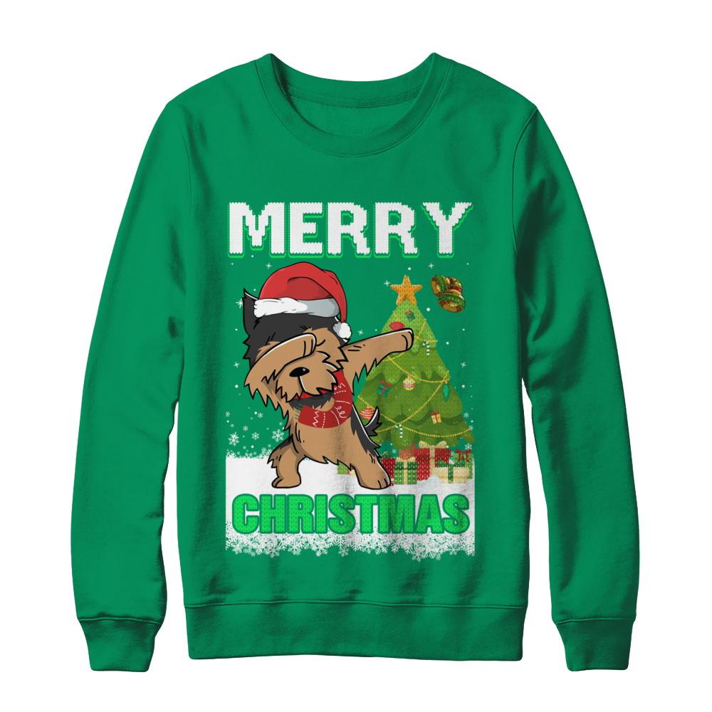 Cute Yorkshire Terrier Claus Merry Christmas Ugly Sweater-T-Shirt & Sweatshirt-Crewneck Sweatshirt-Irish Green