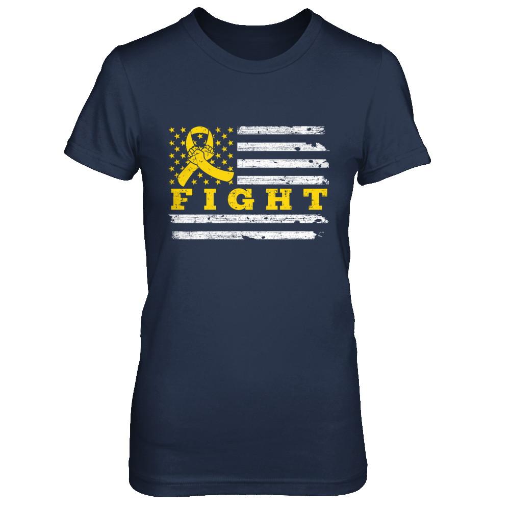 Fight Gold Yellow Ribbon US Flag Childhood Cancer Awareness-T-Shirt & Hoodie-Women's T-Shirt-Navy