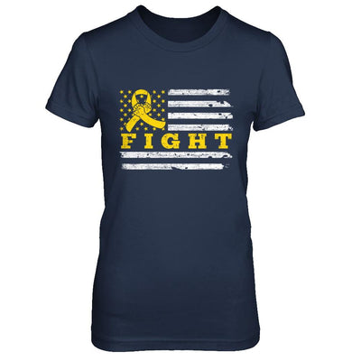 Fight Gold Yellow Ribbon US Flag Childhood Cancer Awareness-T-Shirt & Hoodie-Women's T-Shirt-Navy