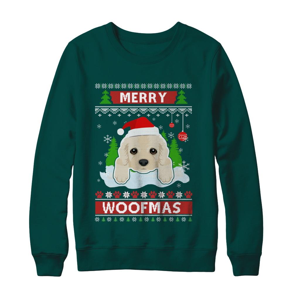 Golden Retriever Merry Woofmas Ugly Christmas Sweater-T-Shirt & Sweatshirt-Crewneck Sweatshirt-Deep Forest