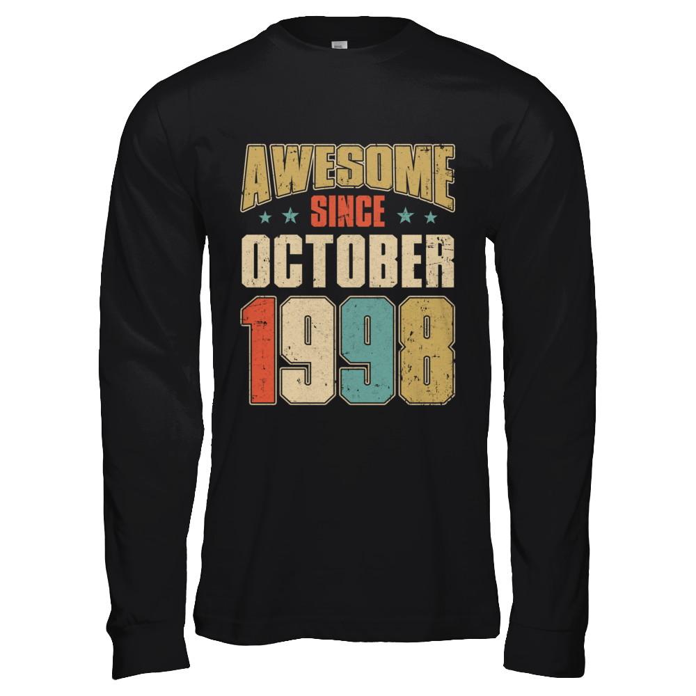 Vintage Retro Awesome Since October 1998 23th Birthday-T-Shirt & Hoodie-Long Sleeve T-Shirt-Black