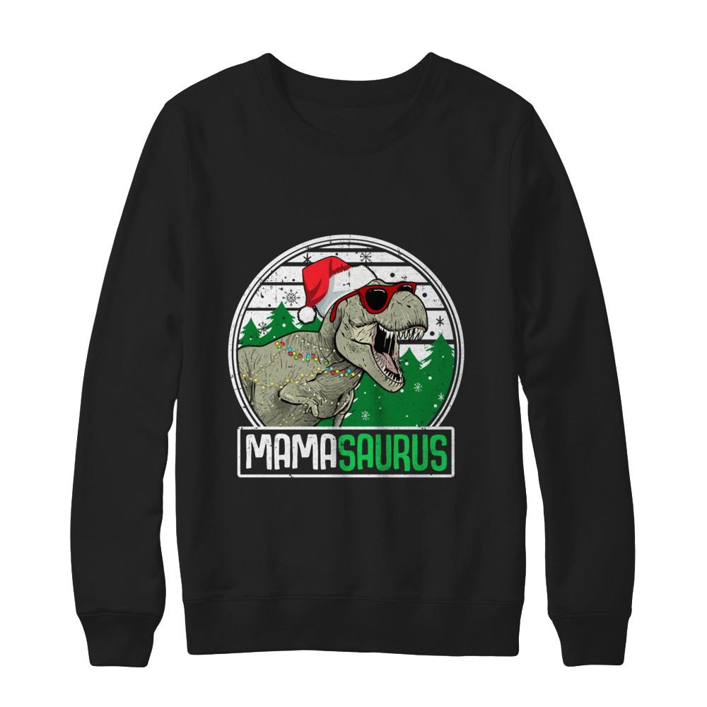 Mamasaurus Mama Dinosaur T-Rex Family Christmas-T-Shirt & Sweatshirt-Crewneck Sweatshirt-Black
