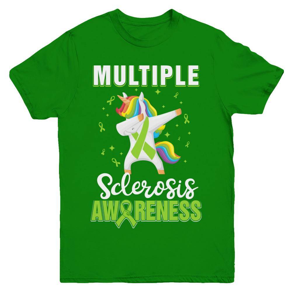 Inspirational Multiple Sclerosis Awareness Unicorn Support Youth-Youth Shirt-Youth T-Shirt-Irish Green