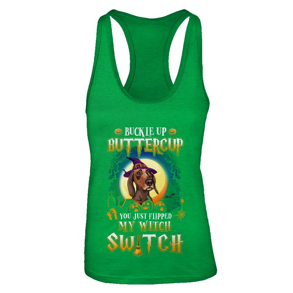 Buckle Up Buttercup Halloween Witch Dachshund Costume-T-Shirt & Tank Top-Women's Ideal Racerback Tank-Kelly Green