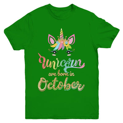 Cute Unicorns Are Born In October Birthday Gift Youth-Youth Shirt-Youth T-Shirt-Irish Green